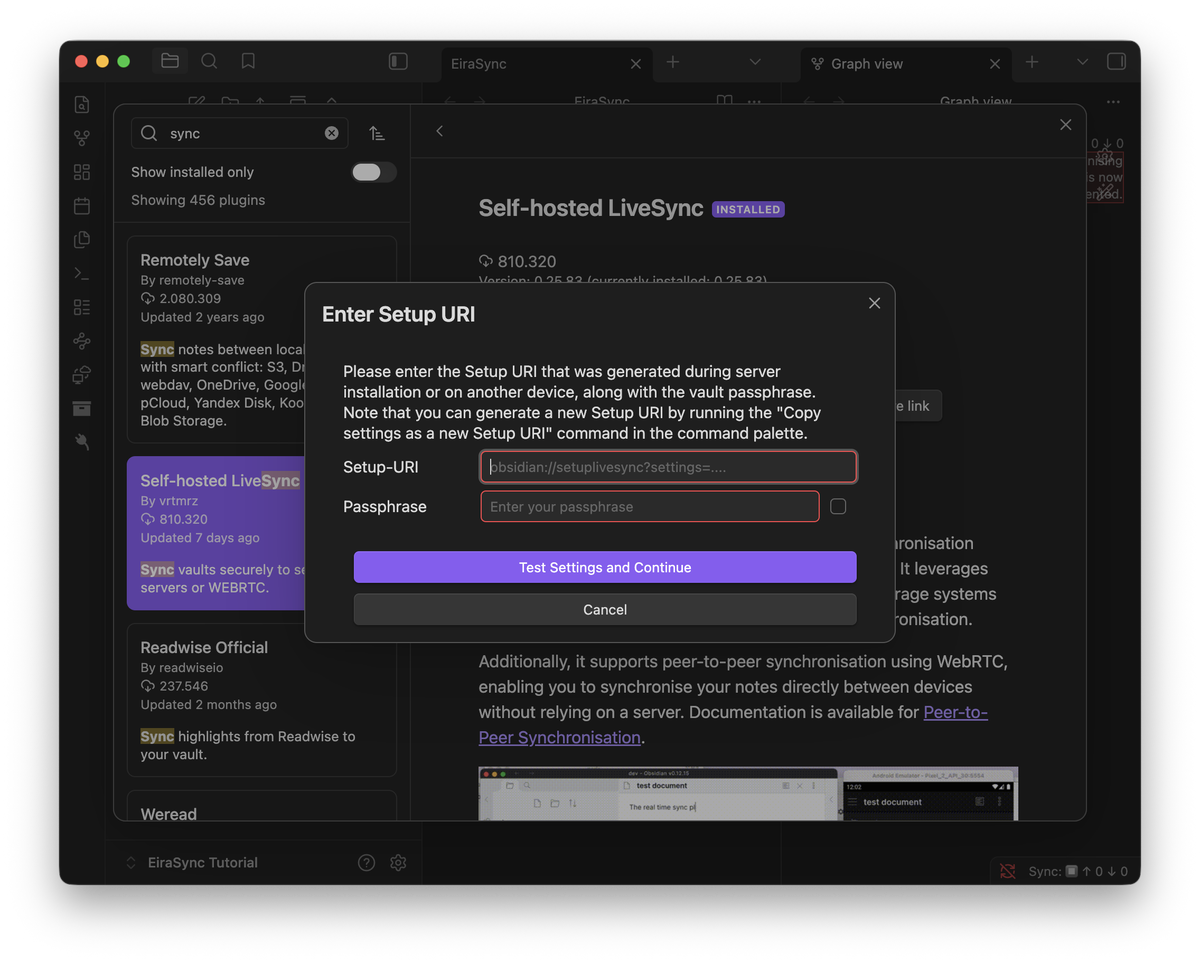 Enter setup URI and passphrase